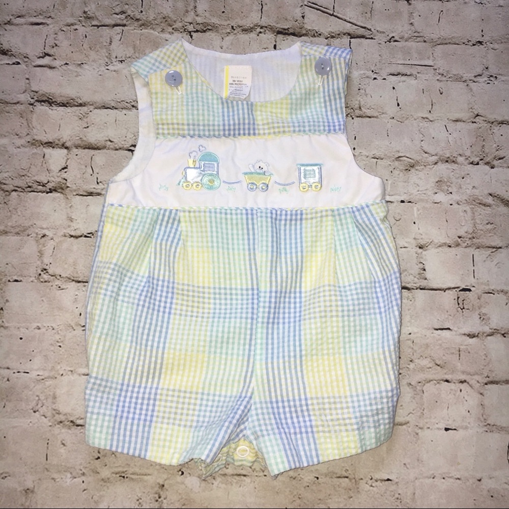 Baby Boy Seersucker Plaid Romper